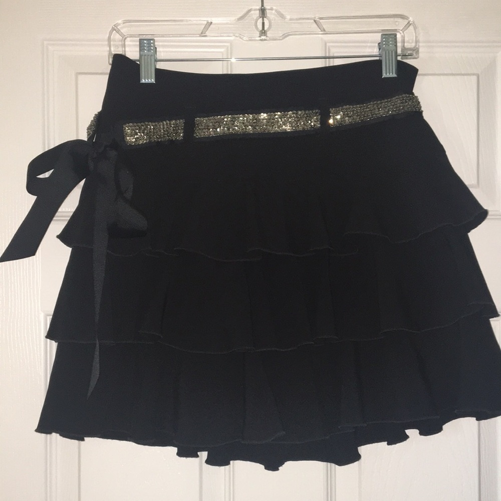Express Ruffle Black Flirty Mini Skirt